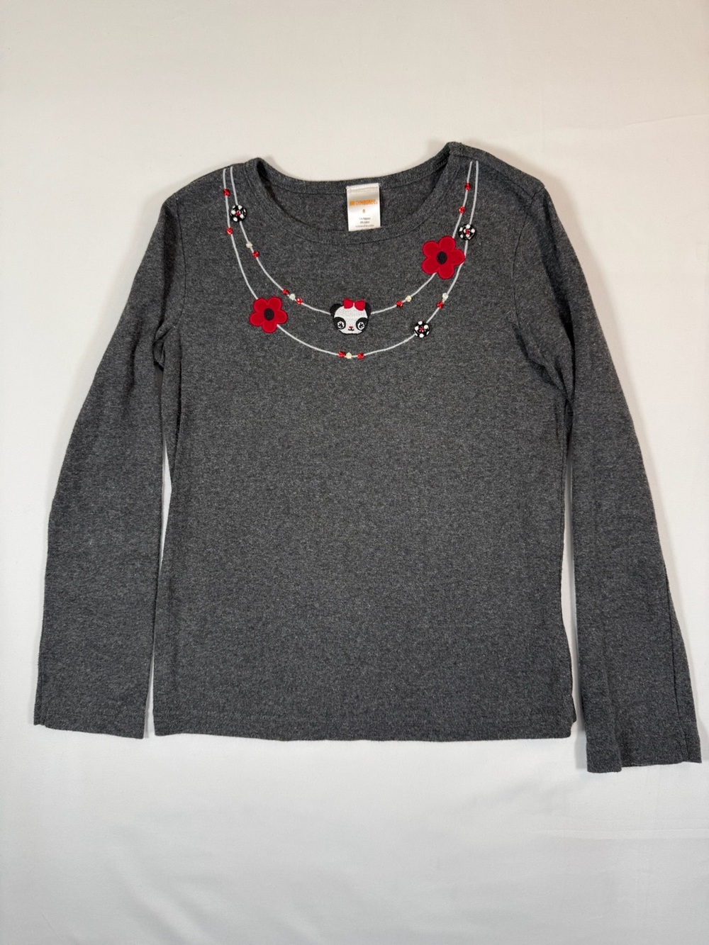 GYMBOREE‎ Girls 8 Long Sleeve Top Gray Panda Graphic Y2K 2009 Cute Cozy